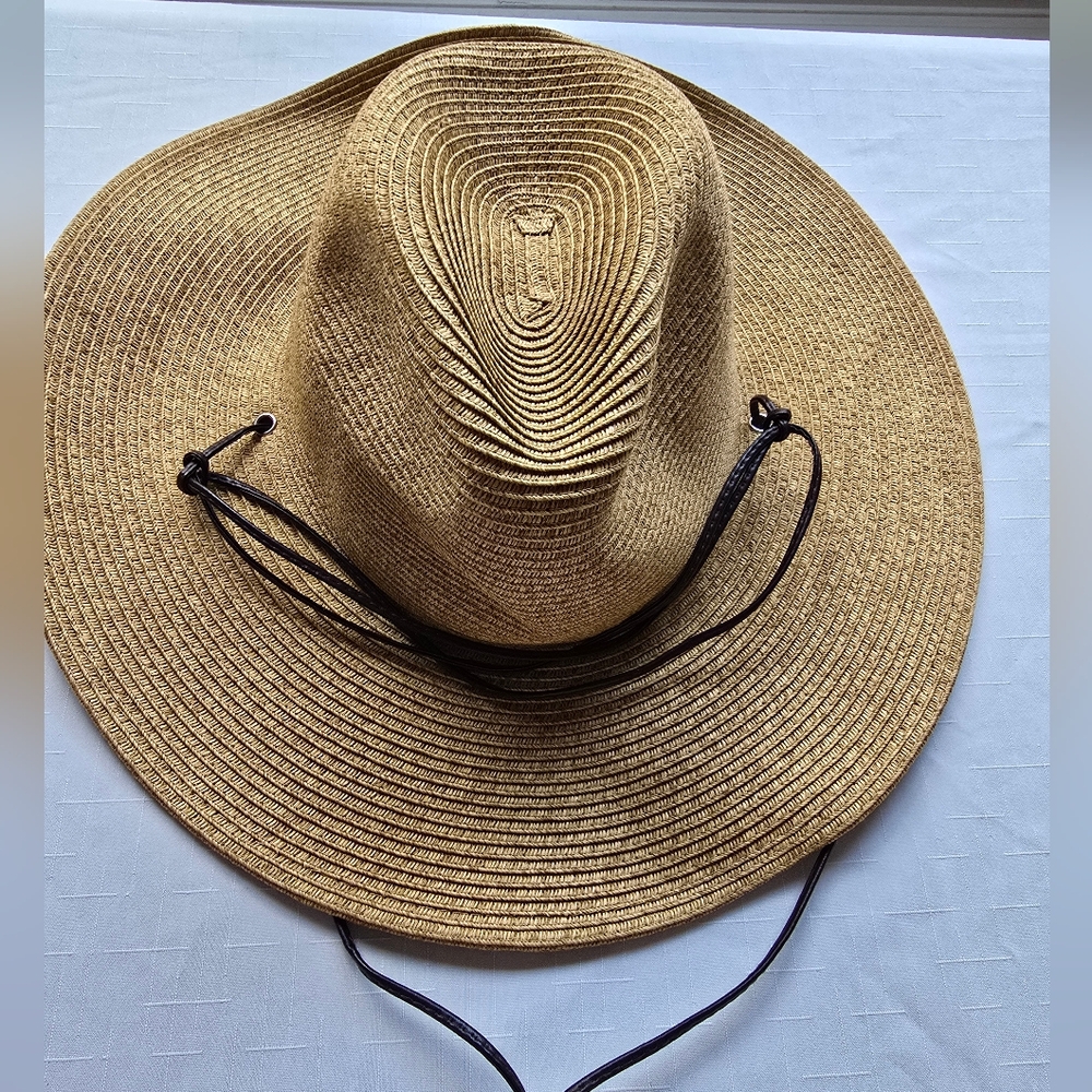 San Diego Hat Company Tan Wide-Brim Straw Hat with Black Chin Strap